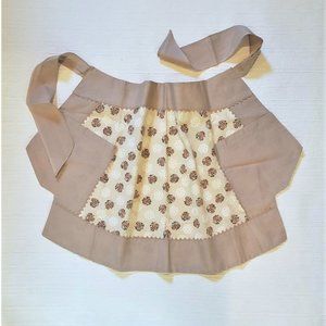 Vintage 1950's Baking Apron, Taupe & Floral